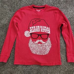 🎄 Boys Santa Christmas Thermal Shirt The Original Bearded Hipster Size L 14 16